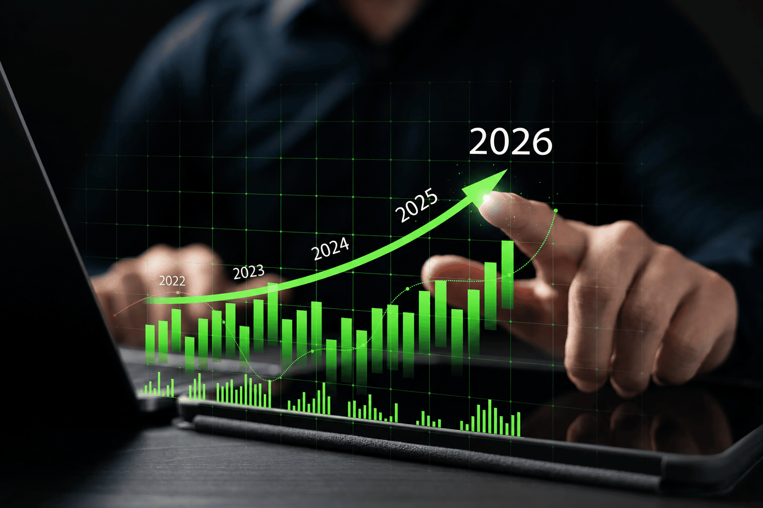 "Person interacting with a digital growth chart"